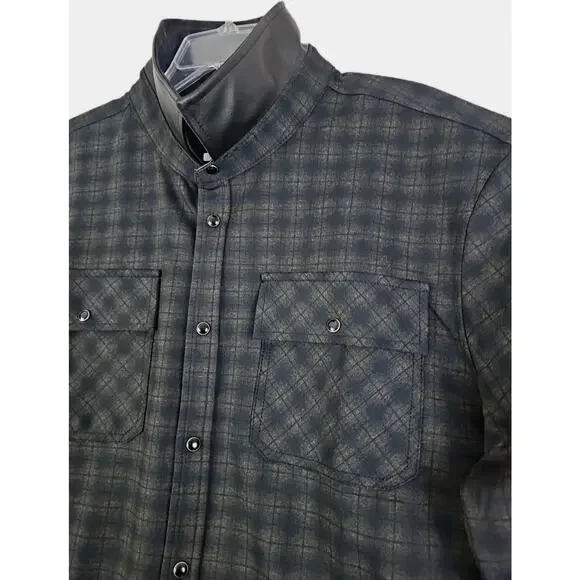 Scott James ~Men's Size XL~ Heavy Shirt Navy/Black Plaid Pearl Snap Button Down.